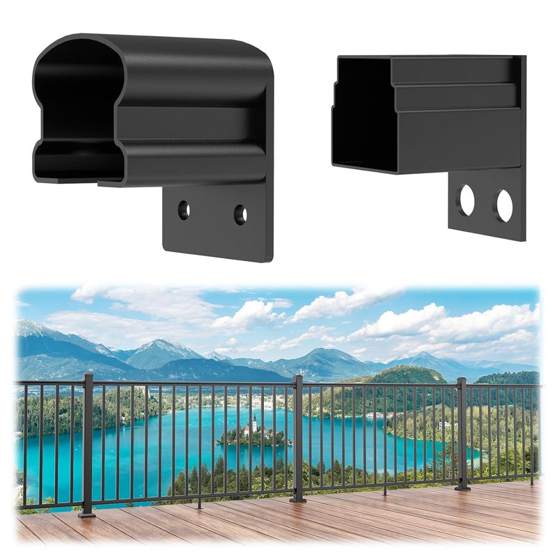 Egadis 2 Pack Aluminum Fixed Railing Bracket, Deck Railing Bracket Connector, Black Textured AAMA 2604 Powder-Coat Finish Railing System for Outdoor Decks, Porches & Balconies - Image 1